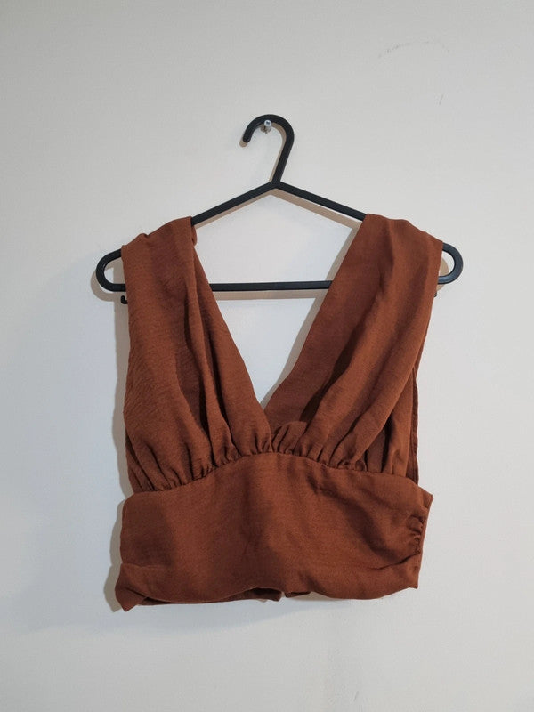 SIZE 6 WOMENS BROWN HALTER TOP