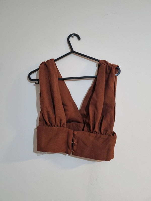 SIZE 6 WOMENS BROWN HALTER TOP