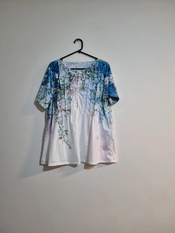 3XL WHITE/BLUE FLORAL BLOUSE
