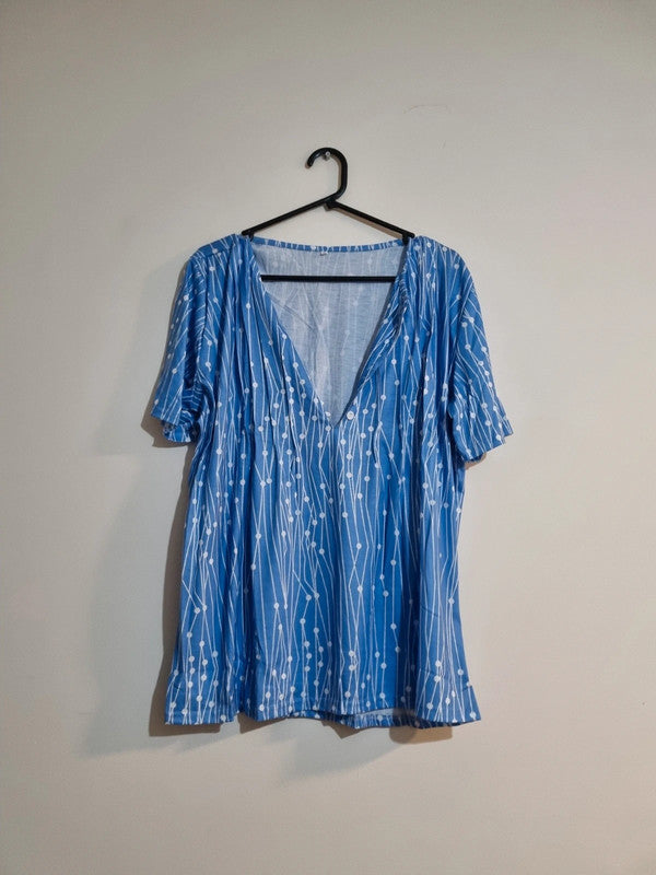 3XL BLUE/WHITE PATTERN BLOUSE
