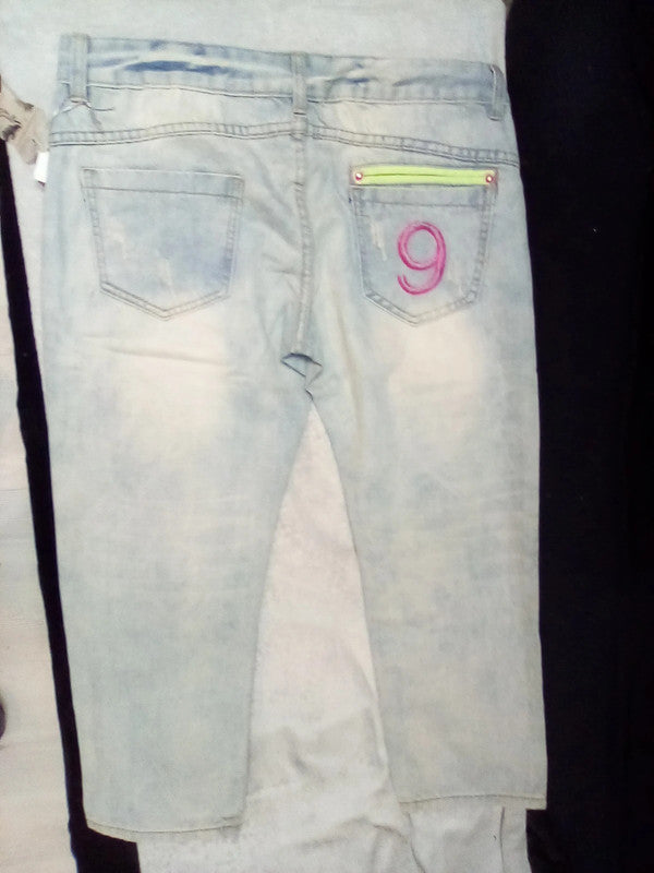 Women's medium blue denim ( lettered) jeans
