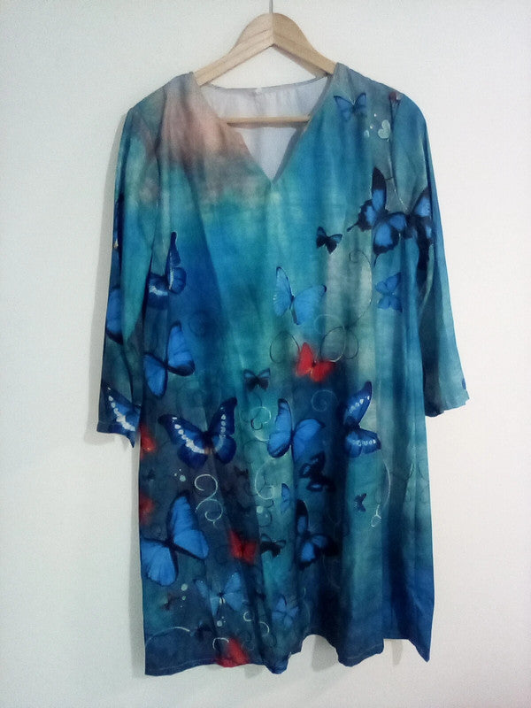 XL WOMEN'S TORQUISE/BUTTERFLY TOP