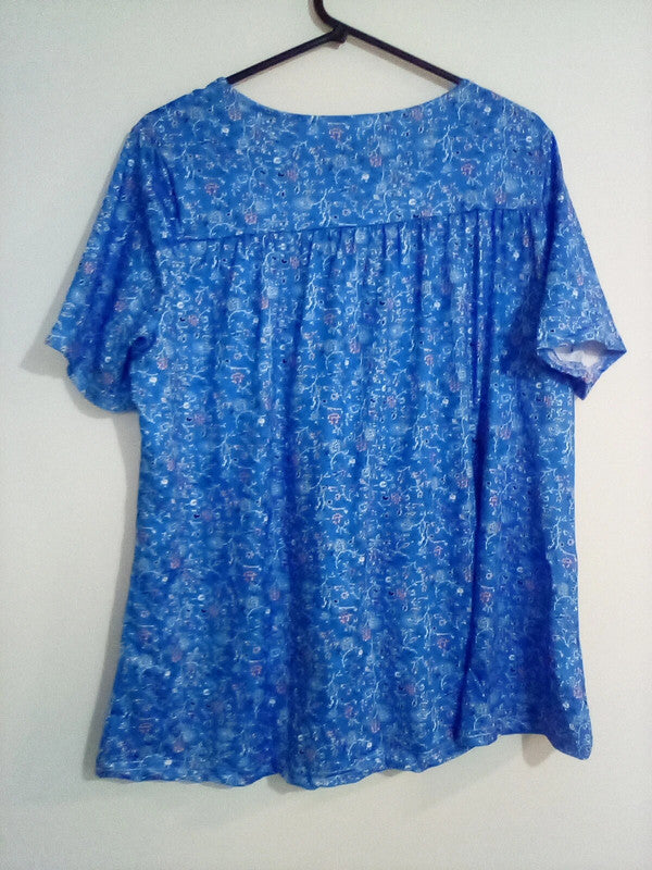 LARGE WOMEN'S BLUE/WHITE FLOWER BLOUSE