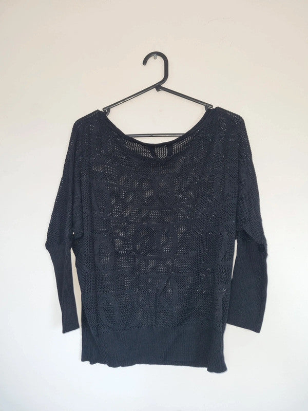 MEDIUM WOMENS BLACK NETTED SWEATER