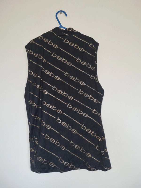 MEDIUM WOMENS BLACK/GOLD BEBE SLEEVELESS TOP