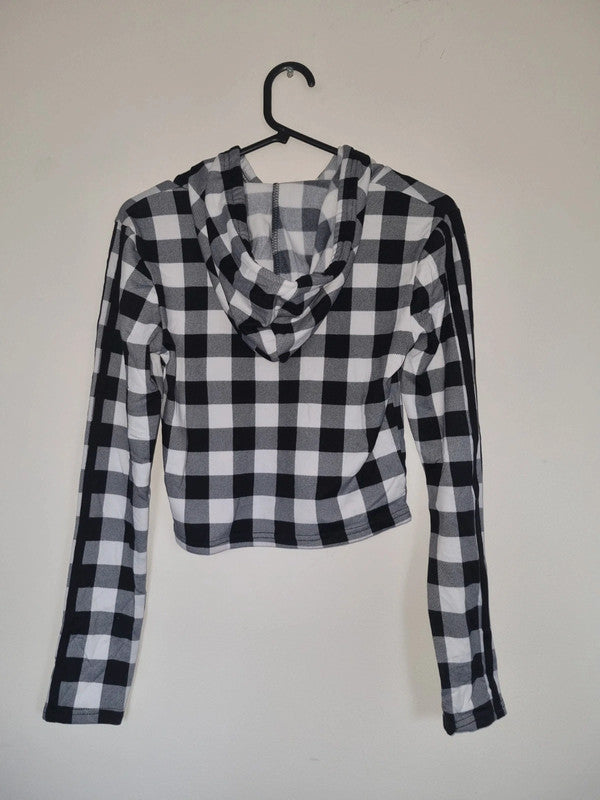MEDIUM WOMENS CHEQUERED CROPPED HOODIE