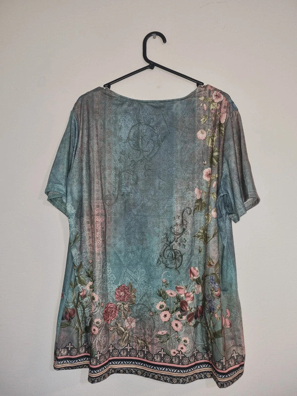 3XL TORQOUISE/FLORAL BLOUSE