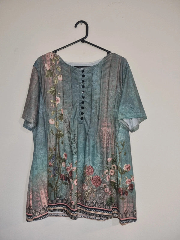 3XL TORQOUISE/FLORAL BLOUSE
