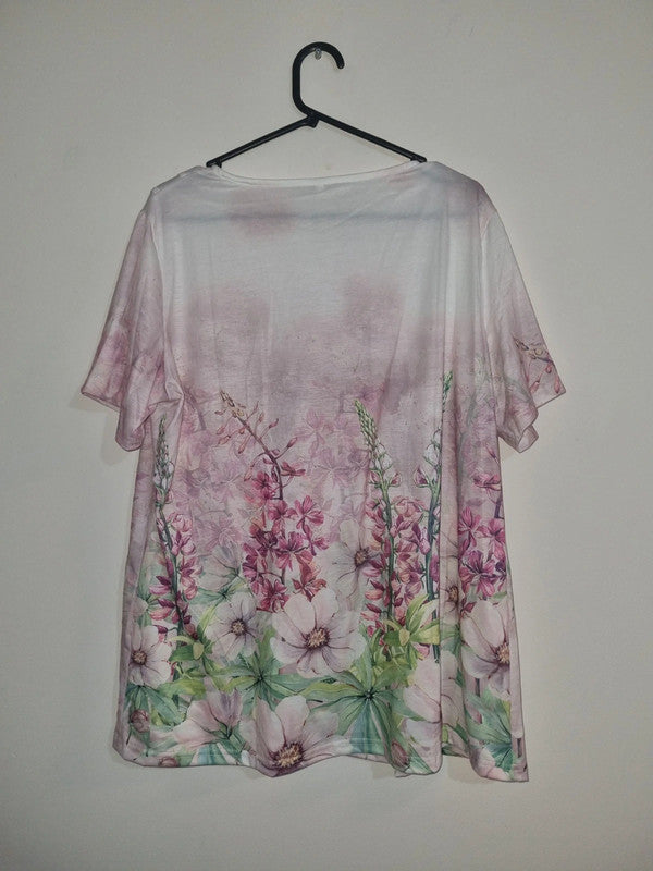 2XL WOMENS WHITE/PINK FLORAL TOP