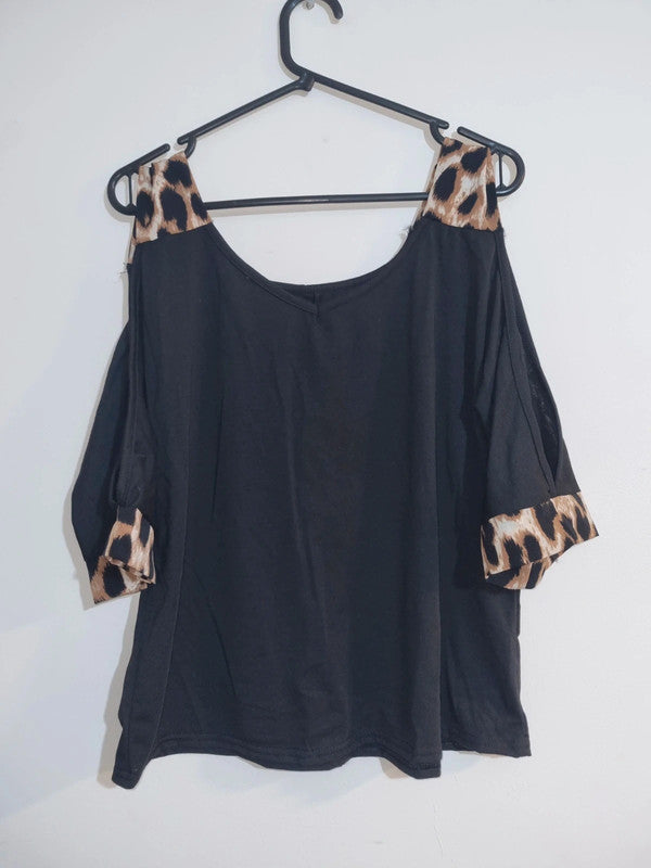 LARGE WOMENS BLACK/LEOPARD PRINT TOP