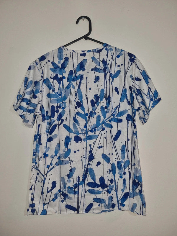 MEDIUM WOMENS WHITE/BLUE FLORAL BLOUSE