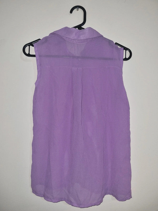 MEDIUM WOMENS PURPLE NETTED SLEEVELESS TOP