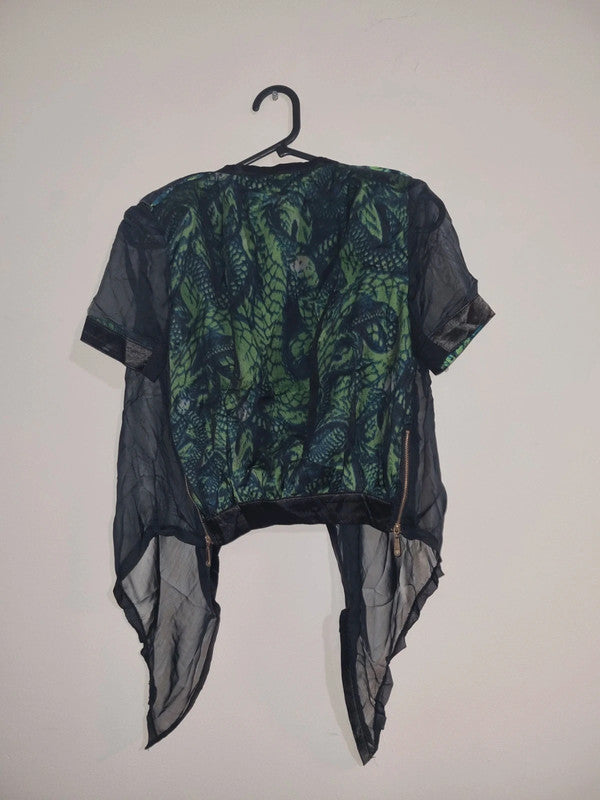 MEDIUM WOMENS BLACK/GREEN SHORTSLEEVED SHAWL