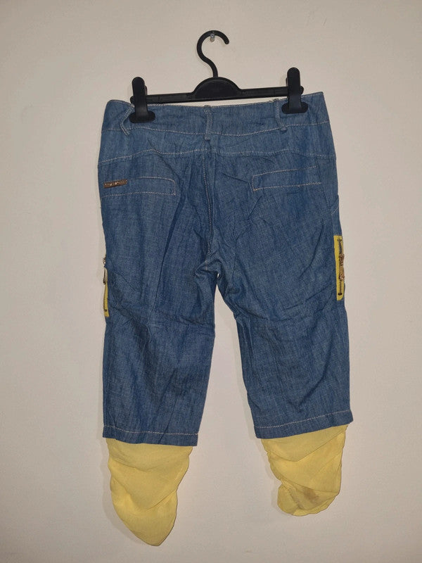 SMALL WOMENS BLUE/YELLOW DENIM LOOK 3/4 LENGTH BOTTOMS