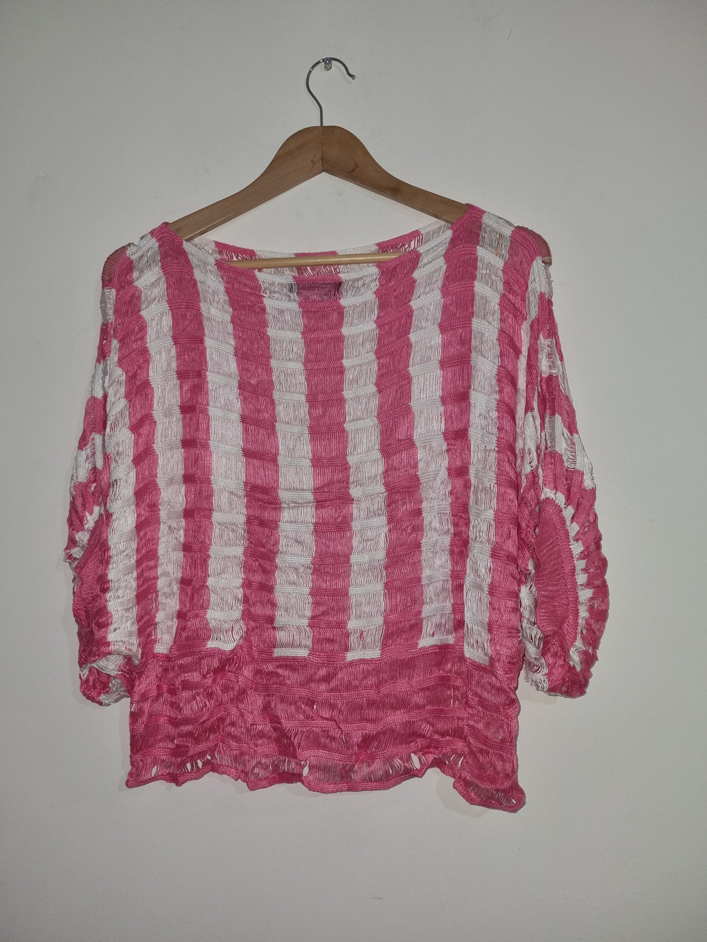 Women's Large Pink/White Ponfho/Sweater