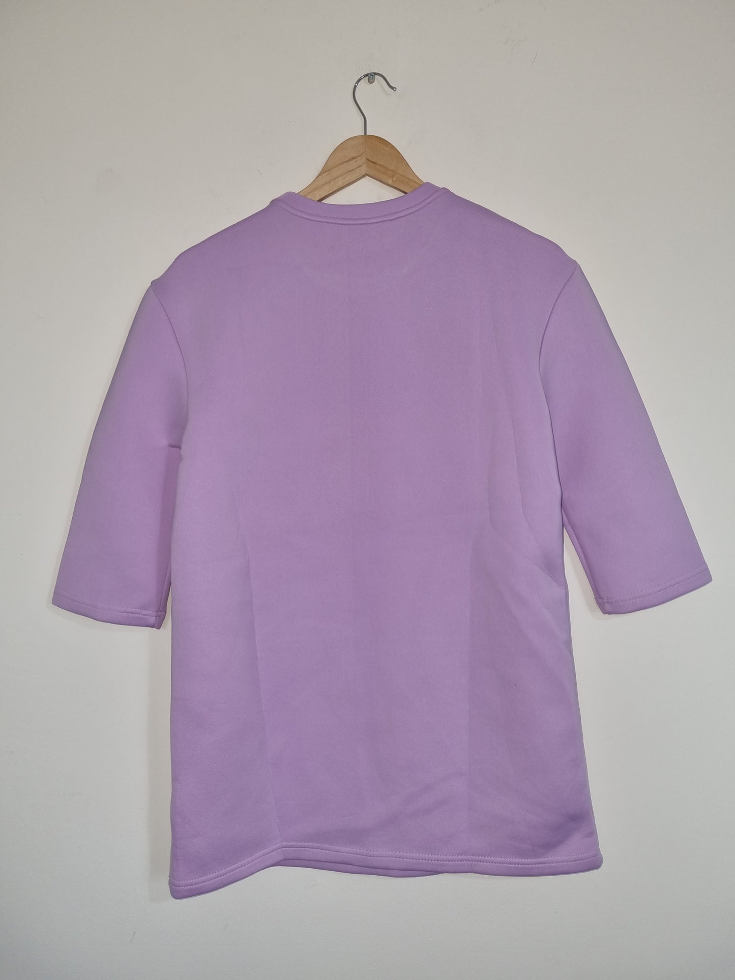 Women's Large Purple Floral Print Short Sleeved Sweater