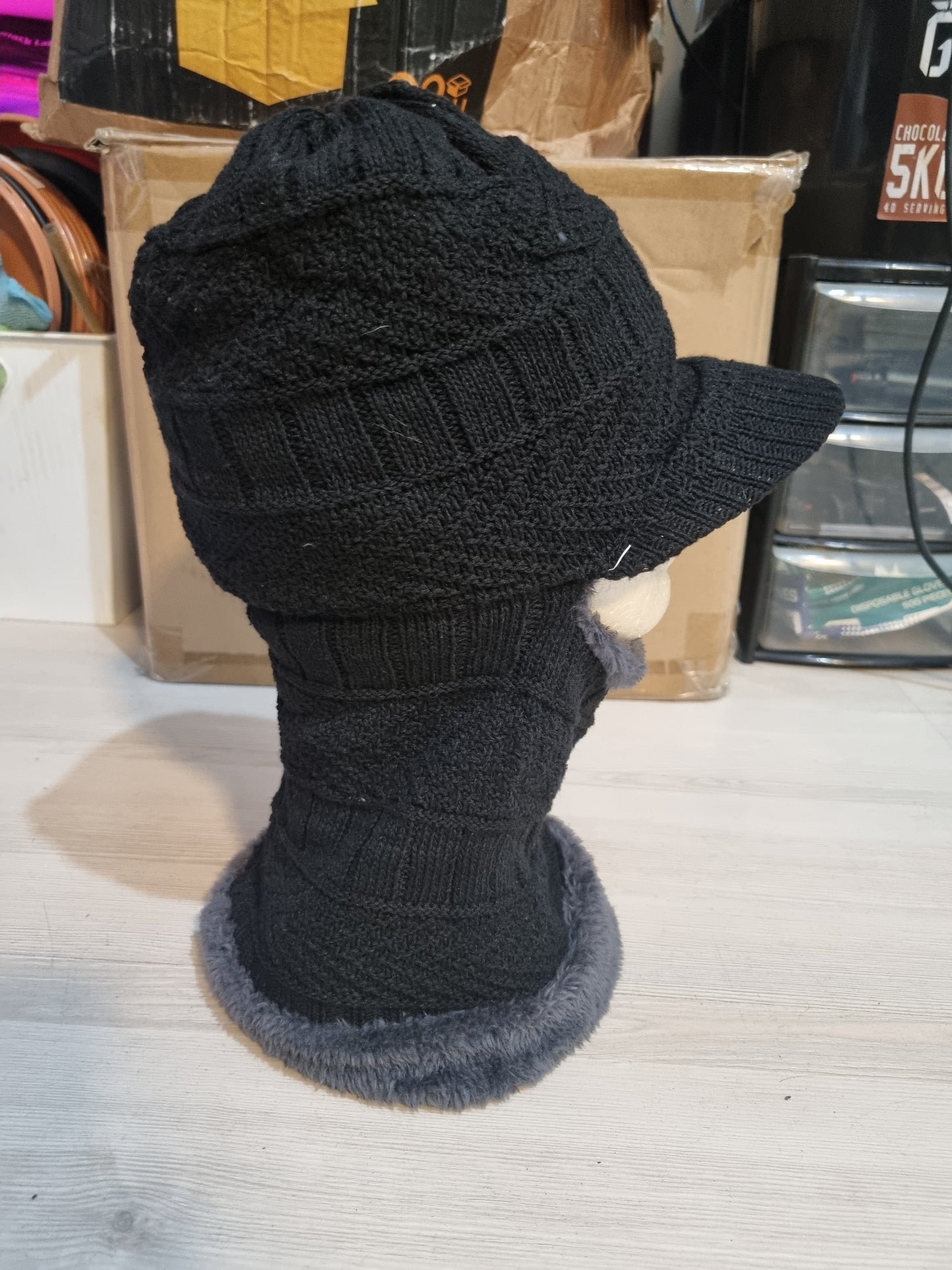 Knitted style balaclava with fleece lining