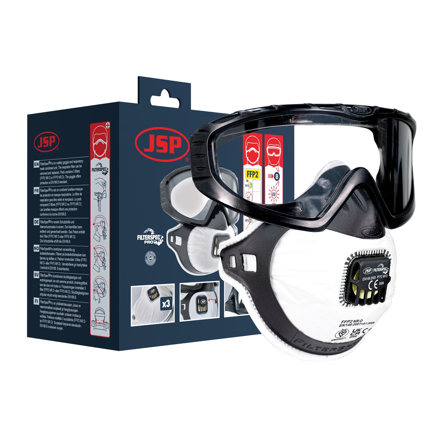 JSP FilterSpec FFP2 Combined Safety Glasses and Respirator Filter Mask