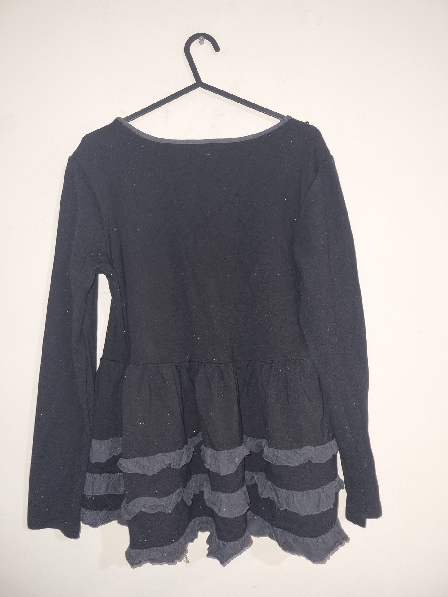Women's small/medium black top with grey ruffles