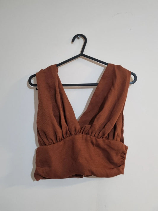 SIZE 6 WOMENS BROWN HALTER TOP