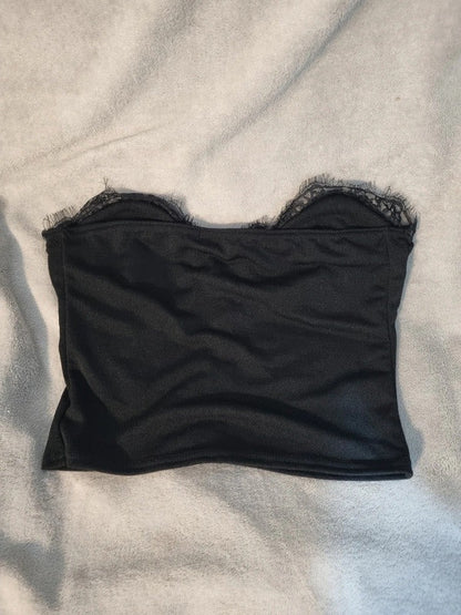 SIZE 14 BLACK PRETTYLITTLETHINGS CROP TOP/BOOBTUBE