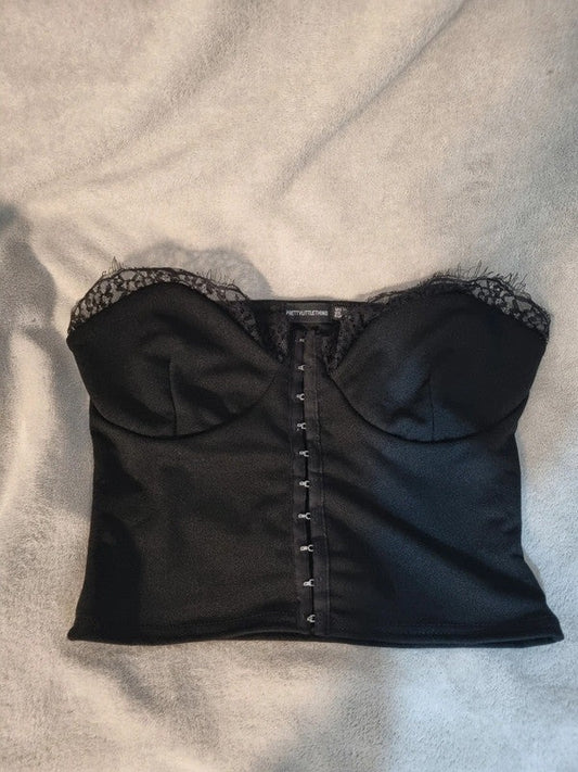 SIZE 14 BLACK PRETTYLITTLETHINGS CROP TOP/BOOBTUBE