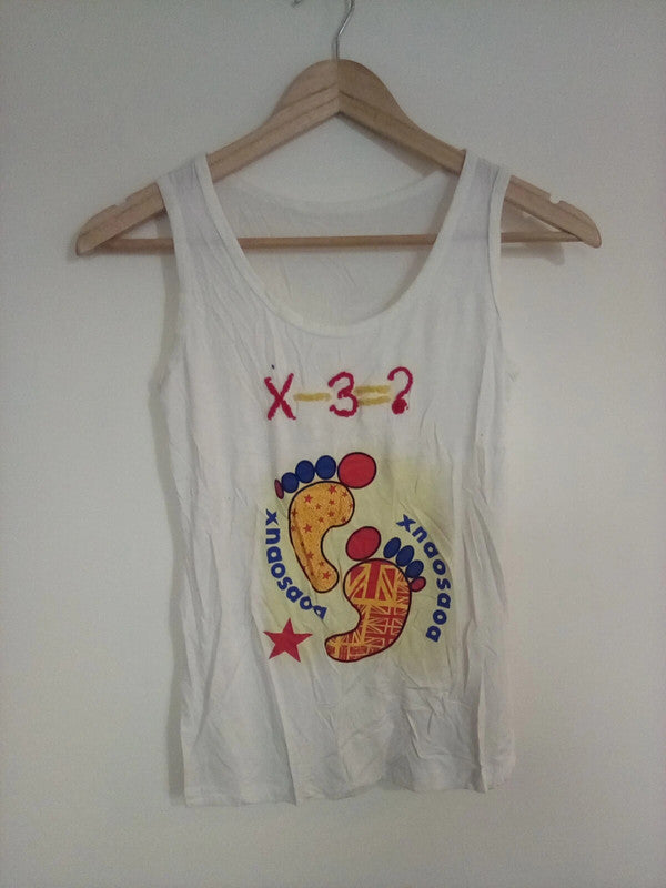 Medium white vest with math/feet