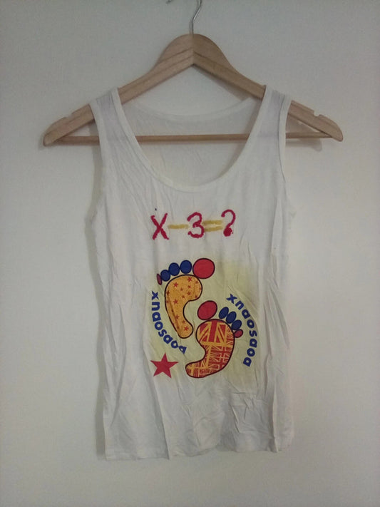 Medium white vest with math/feet
