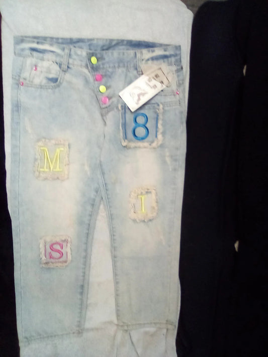 Women's medium blue denim ( lettered) jeans