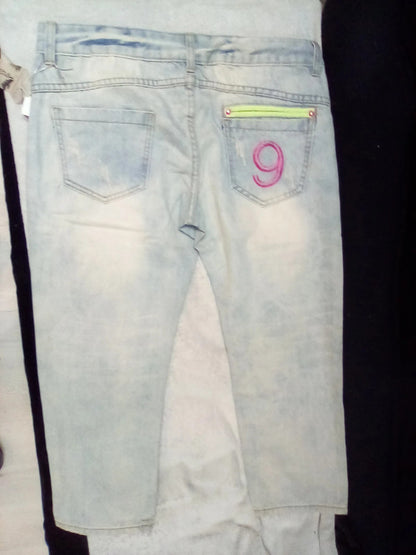 Women's medium blue denim ( lettered) jeans