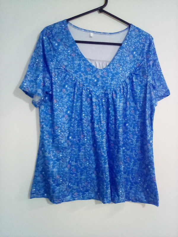 LARGE WOMEN'S BLUE/WHITE FLOWER BLOUSE