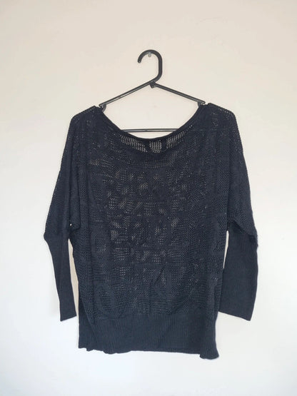 MEDIUM WOMENS BLACK NETTED SWEATER