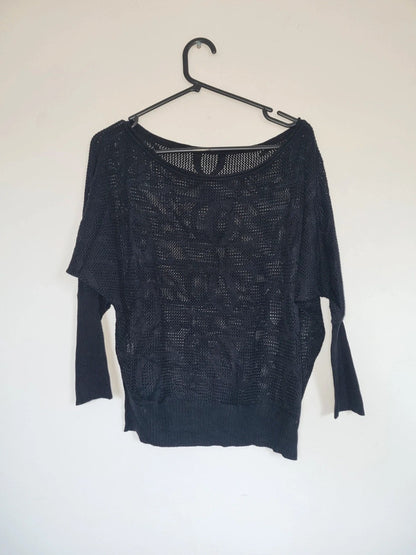 MEDIUM WOMENS BLACK NETTED SWEATER