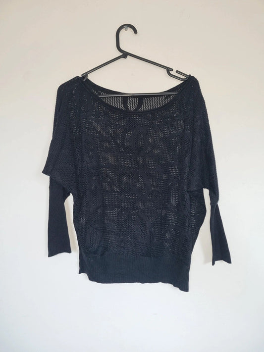 MEDIUM WOMENS BLACK NETTED SWEATER