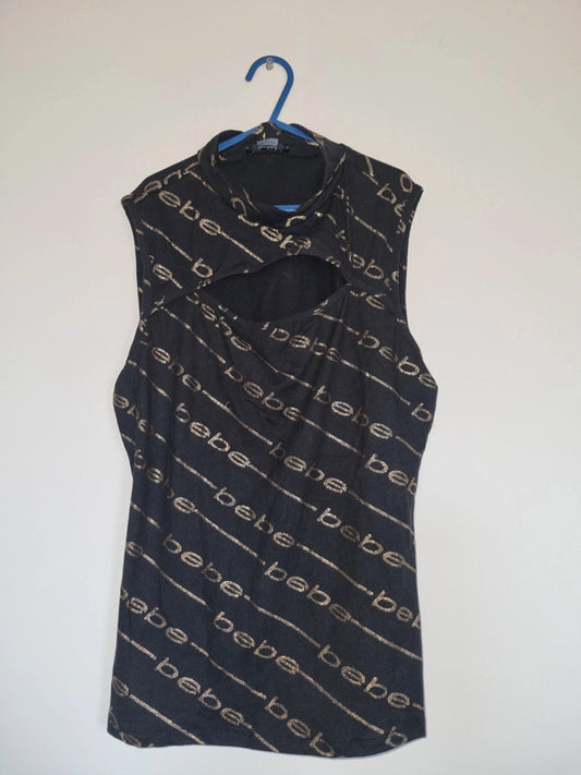 MEDIUM WOMENS BLACK/GOLD BEBE SLEEVELESS TOP