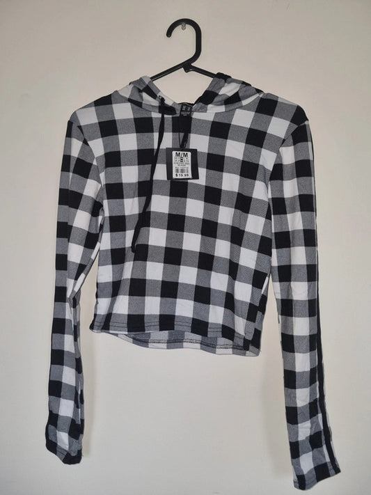 MEDIUM WOMENS CHEQUERED CROPPED HOODIE