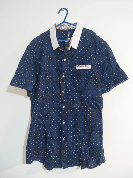 SIZE 8 WOMENS BLUE/WHITE SPOTS SHORT SLEEVED SHIRT