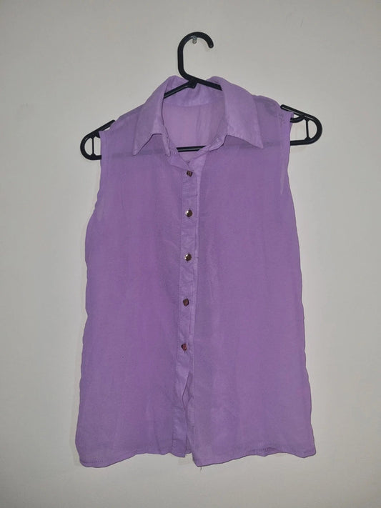 MEDIUM WOMENS PURPLE NETTED SLEEVELESS TOP