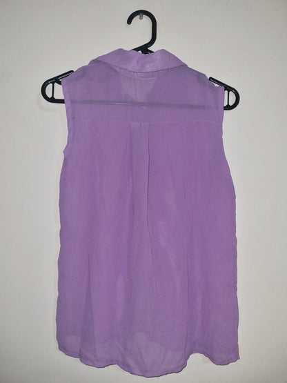 MEDIUM WOMENS PURPLE NETTED SLEEVELESS TOP