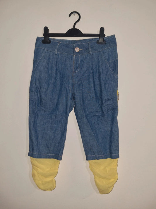 SMALL WOMENS BLUE/YELLOW DENIM LOOK 3/4 LENGTH BOTTOMS