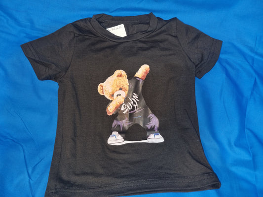 CHILDRENS DABBING TEDDY T-SHIRT IN BLACK
