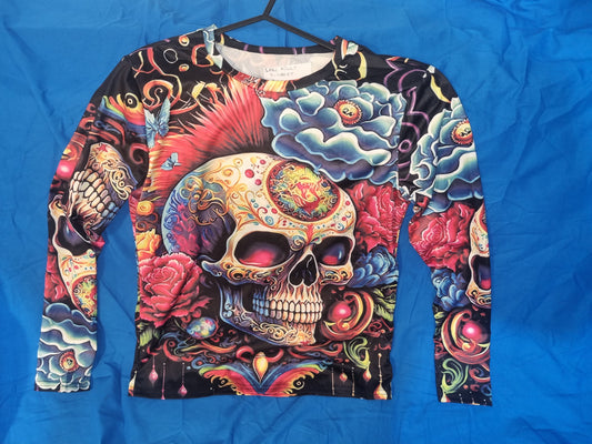 WOMENS LONG SLEEVED  SKULL PRINTED T-SHIRT