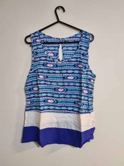 WOMEN'S SMALL BLUE AND WHITE PATTERNED VEST TOP