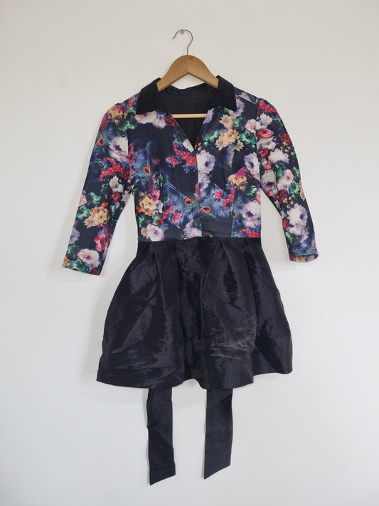 Women's XSmall Black - Floral Mini Dress