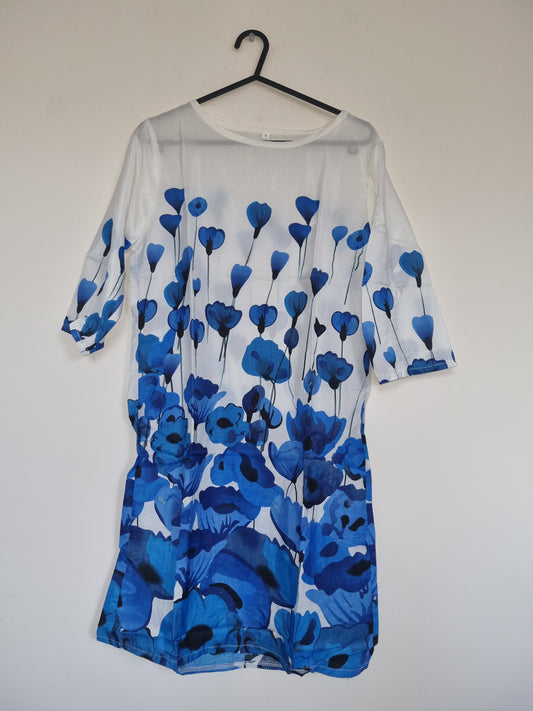 Women's Small White/Blue Floral Dress