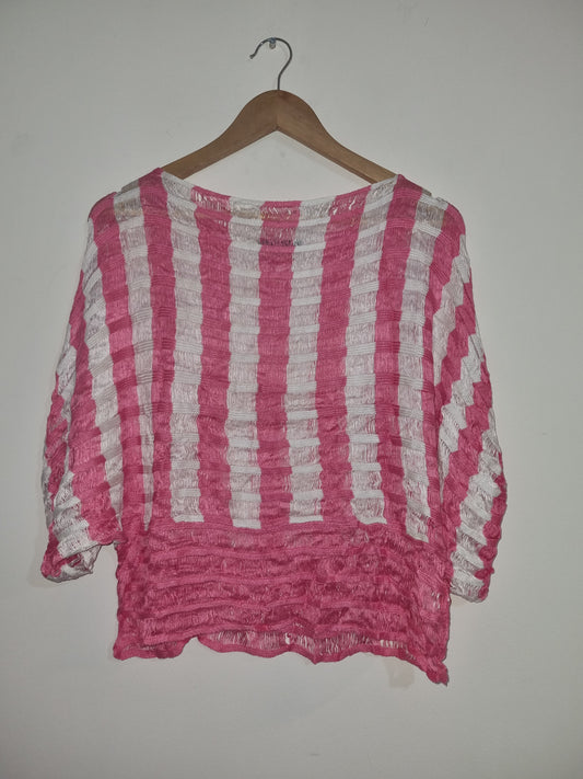 Women's Large Pink/White Ponfho/Sweater