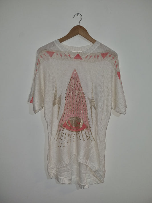 Women's Medium Cream Lightrning Bolt Pattern Sweater