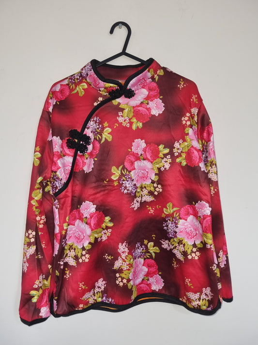 Women's Medium Red/Floral Oriental Style Sweater