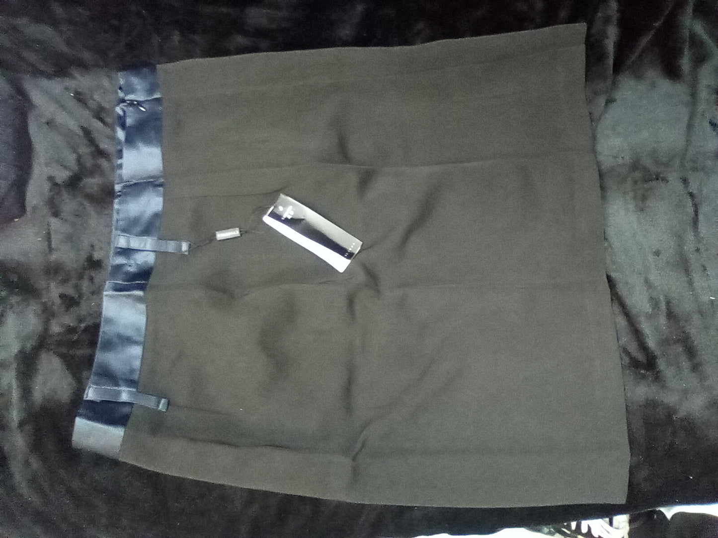 WOMENS SMALL BLACK PENCIL SKIRT WITH BLUE WAIST BAND