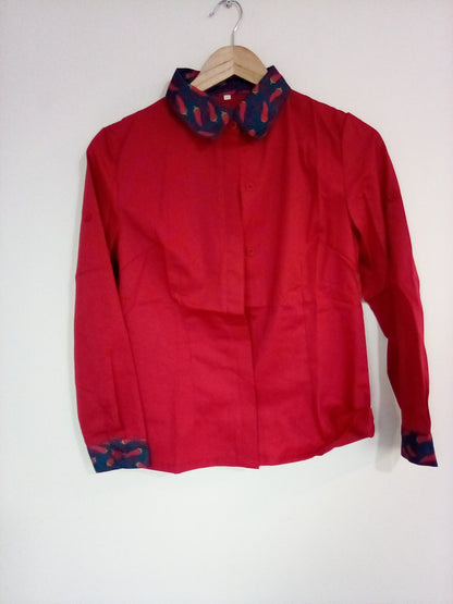 MENS RED SHIRT WITH CHILLI'S ON COLLAR AND CUFFS